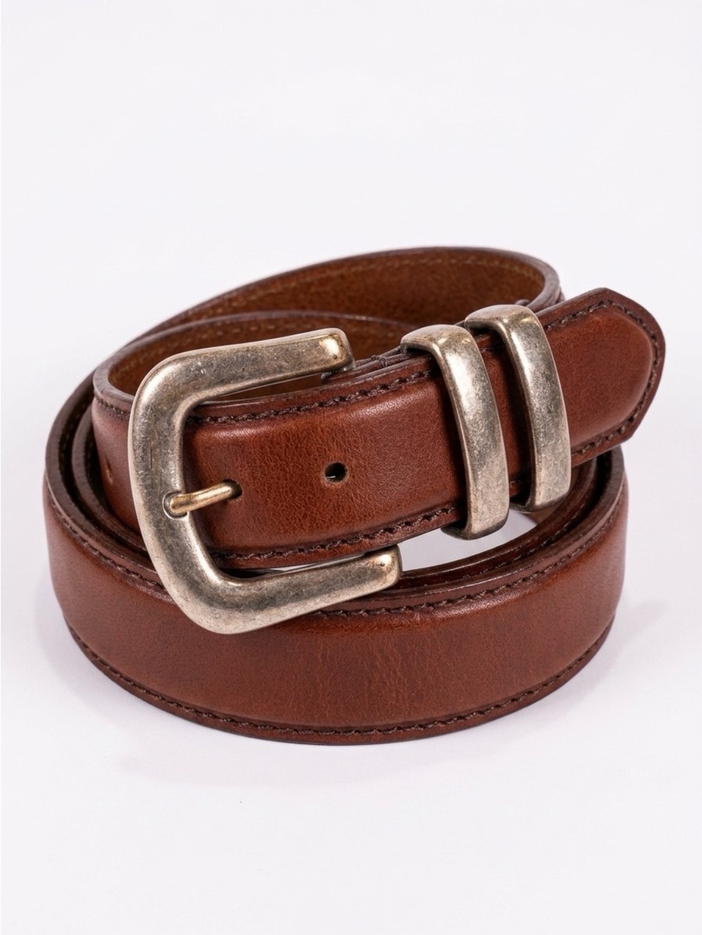 Honest Belt Silver Tone Buckle Genuine Leather Brown 28